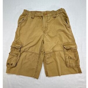 Uproar Boys Tan‎ Ripstop Cargo Shorts 14 Regular Khaki Raw Hem Adjustable Waist